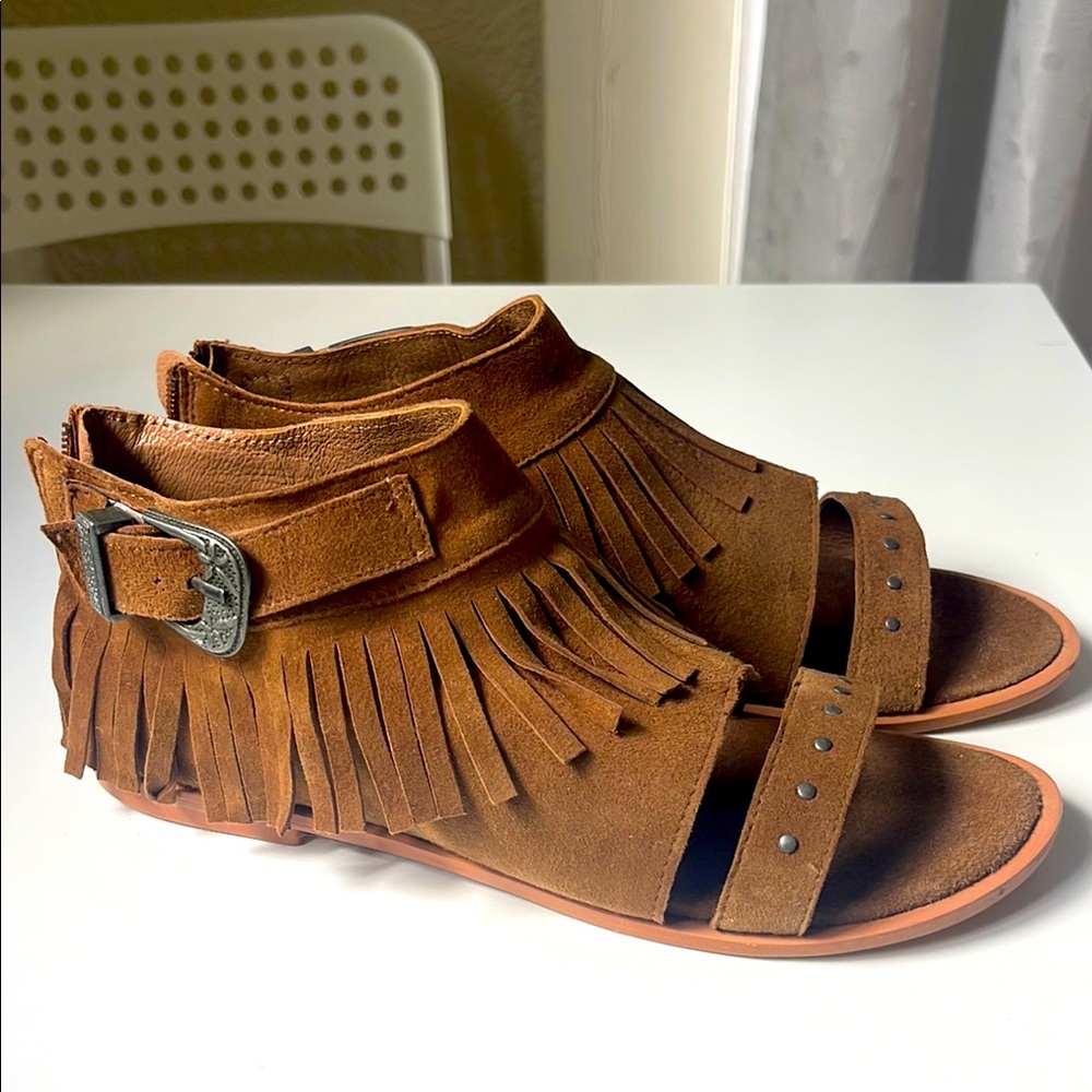 Curations Caravan  Brown Fringe western suede, Leather Sandals  Ankle buckle